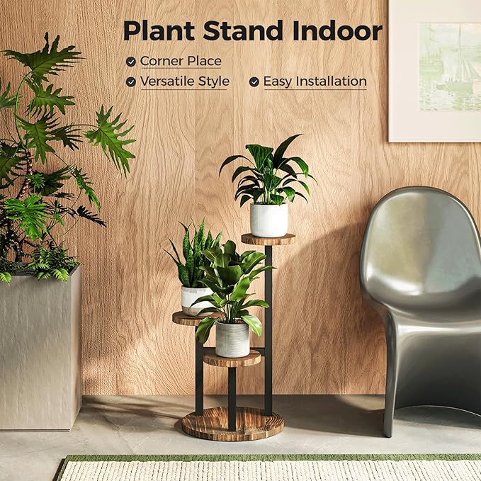 Bamworld Corner Plant Stand Indoor Metal Wood Plant Shelf Outdoor Tall Plant Stands Plant Tables Indoor Plant Rack 4 Tier Plant Stand Garden Accessories for Living Room Balcony Patio