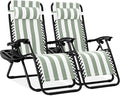 Best Choice Products Set of 2 Adjustable Steel Mesh Zero Gravity Lounge Chair Recliners w/Pillows and Cup Holder Trays - Sage Green Striped