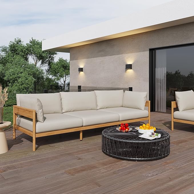 Acanva Modern Outdoor Patio Furniture Set, All-Weather Aluminium Conversation Sectional Sofa with Thick Cushions for Backyard, Garden, Porch, Couch, Beige