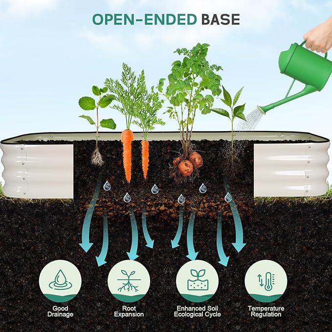 4 in 1 Galvanized Raised Garden Bed - 6x2x1ft (2Packs) Modular Planter Box Outdoor | Metal Raised Bed Kit with Bracing Rods for Gardening Vegetables Flowers Fruits Herbs (White)