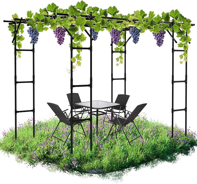 Garden Arch Trellis, 87in H x 118in L Large Garden Arch Arbor Trellis for Climbing Plants Outdoor Plant Support for Cucumber Grape Vine,Tall Metal Gardens Archway for Lawn Party Ceremony