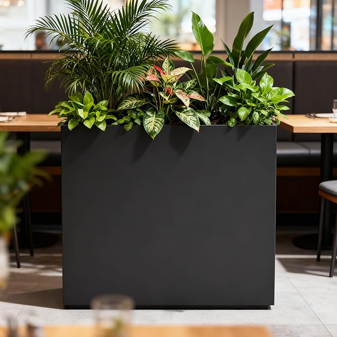 Worth 28" Galvanized Steel Planter Box, Outdoor Rectangular Tall Metal Planter with Insert Shelf & Drainage Holes, Matte Black Standing Plants Box for Patio, Garden, Balcony
