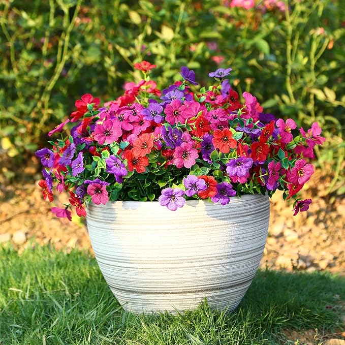 Alupssuc 48 Bundles Artificial Flowers for Outdoors Decoration, UV Resistant Silk Faux Daisy Flora Spring Fake Plastic Plants Greenery for Outside Indoor Yard Home Porch Window Box Decor, Mix 3 Colors