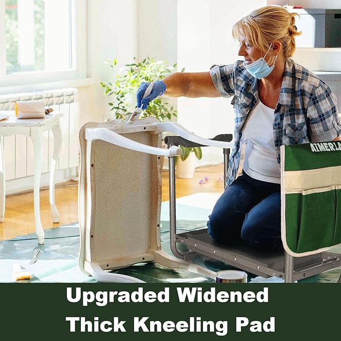 Aimerla Foldable Garden Kneeler Seat Heavy Duty [Upgraded Widened Thick Kneeling Pad] Gardening Stool with Large Tool Bags with Pockets - Portable Garden Bench Gardening Gifts for Parents