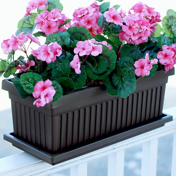 The HC Companies Venetian Window Planter Box w/Drain Plug - Long Planter Box for Windowsills, Balconies & More - Plastic Large Rectangular Outdoor Planters for Herbs & Flowers (30" Black, Pack of 1)