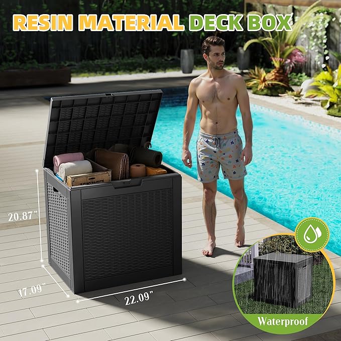 31 Gallon Outdoor Storage Box Weather Resistant UV Protection Waterproof Resin Deck Box for Garden, Patio, Porch, Delivery(Rattan Black)