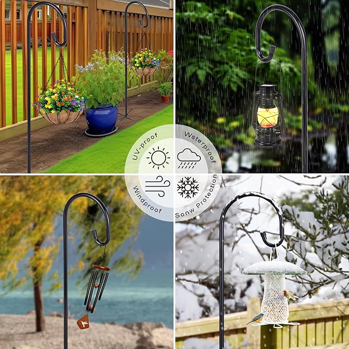 Ottsuls Shepherd-Hooks Adjustable for Bird-Feeder Lantern Plant-Hook Garden-Stake - Plant Stand Hanger for Outdoor Flower Basket, Bird Feeder Hanger Weddings Décor