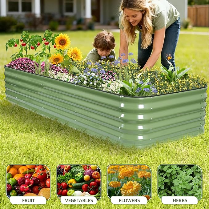 GoCampDriect 6IN1 Raised Garden Bed - 8x3x1.4ft Galvanized Raised Garden Boxes Outdoor Corrosion Resistant | Variable Shape 9x2x1.4ft Metal Raised Garden Beds for Planting Vegetable, Fruits, Flower