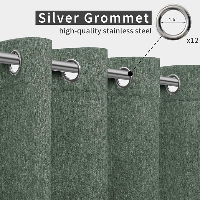Easy-Going Linen Look Outdoor Curtains Waterproof Windproof Porch Curtains, Soft Thicken Outdoor Privacy Curtains for Patio, Gazebo, Grommet Top and Tab Bottom Drape, 1 Panel, 110x96 inch, Sage Green