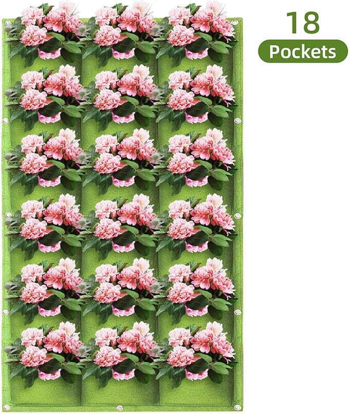 LITLANDSTAR Hanging Planter, 18 Pocket Vertical Wall Mounted Grow Bag, Modern Indoor Green Rectangular Planting Bag