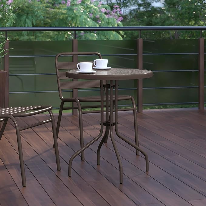 Flash Furniture Bellamy 23.75'' Round Tempered Glass Metal Table, Bronze