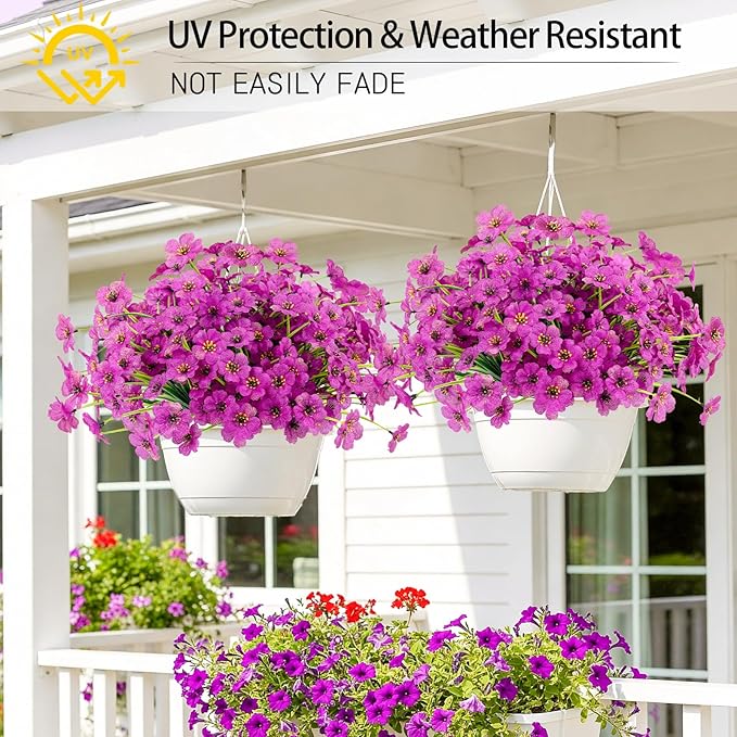 MACTING 12 Bundles Artificial Flowers for Outdoors Fake Flowers UV Resistant Faux Outdoor Plants No Fade for Planters Window Box Patio Porch Yard Garden Spring Summer Decorations(Purple)