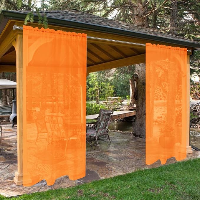 SpaceDresser Waterproof Outdoor Sheer Curtains for Patio - 2 Panels Rod Pocket Indoor Voile Sheer Curtain for Living Room,52W x 96L inch, Orange