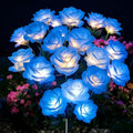 Solar Garden Rose Lights by FANCYPOP, 2 Pack Most Realistic 12 LED Flower Stake Lights, IP65 Waterproof 7 Color Changing Solar Decor for Walkway/Graveyard, Heartwarming Gifts for Grandma & Mom, Blue