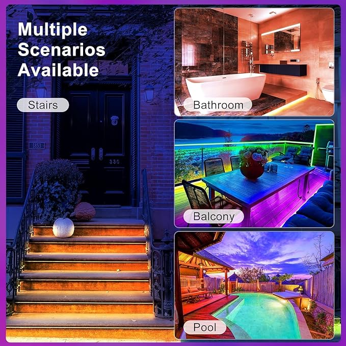 DAYBETTER Waterproof Led Lights for Bedroom, 16.4ft Led Strip Lights, 150 LEDs Color Changing RGB 44 Keys Remote Controller, 12v for Outdoor Room Home Party Christmas Decoration