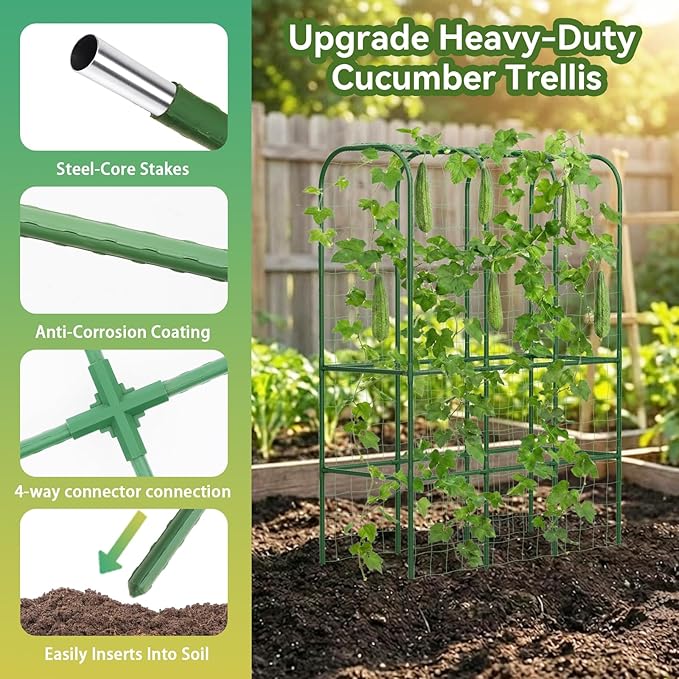 65" Tall Cucumber Trellis for Raised Bed, Garden Trellis for Climbing Plants Outdoor, U-Shape Metal Arch Vegetables Trellis Plant Support for Zucchini Squash Vines