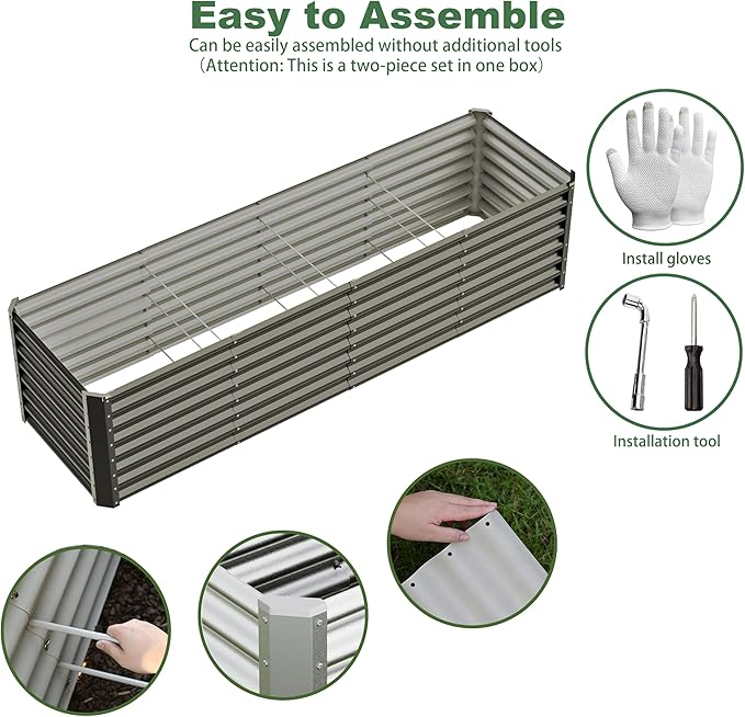 8x2x2ft Raised Garden Bed Kit, Galvanized Planter Garden Boxes Outdoor, Metal Raised Garden Beds for Vegetables,Fruits, Flower,Black