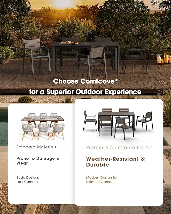 Outdoor Patio Dining Sets, Aluminum 5 Piece HDPS Outdoor Dining Table and Chairs Set with Umbrella Hole, Modern Rectangular Patio Furniture Set with All-Weather Table and 4 Chairs (Charcoal)