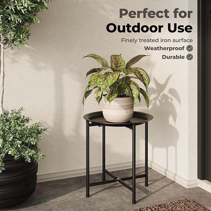 Bamworld Plant Stand Indoor Tall Plant Table for Large Plants Outdoor Plant Stool Metal Plant Holder for Patio Garden Balcony Living Room Black