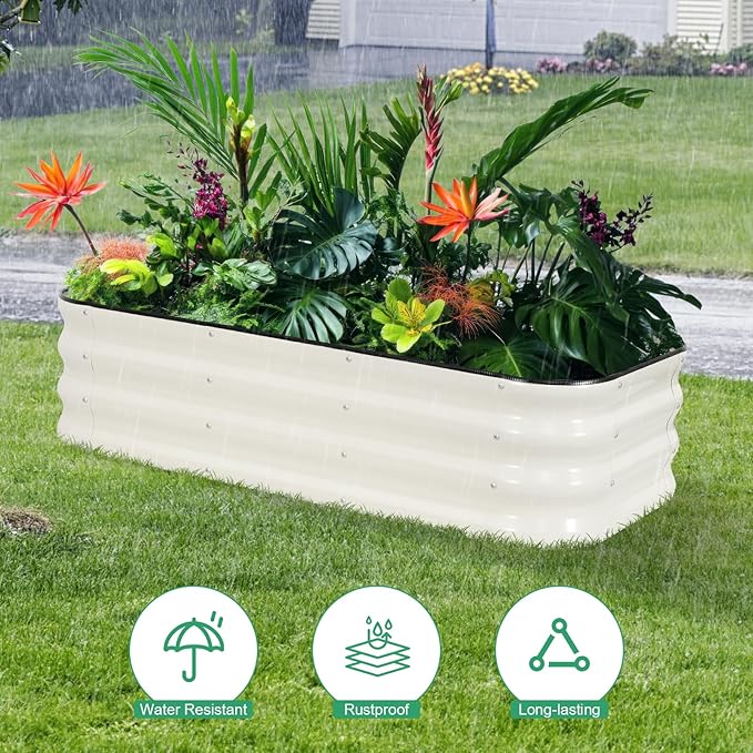 1MORE Raised Garden Bed - 4X2X1 Galvanized Planter Box for Outdoor Gardening and Planting, Ideal for Vegetables and Plants.White-1Pcak