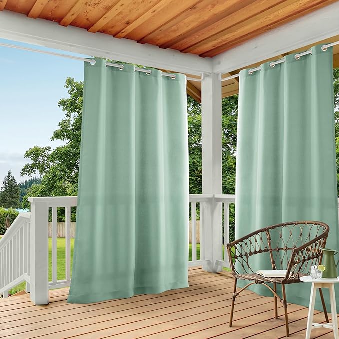 TOWN & COUNTRY BASICS Cabana Solid Heavyweight Indoor Outdoor Curtains, Light Filtering Opacity with Grommet Top, Water Repellent, 2-Pack Set, 54"x96", Seafoam