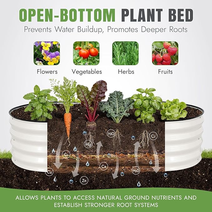 INNO STAGE 3Pcs Galvanized Raised Garden Bed Kit, Outdoor Metal Raised Garden Beds for Vegetables, Rust-Resistant & Easy Assembly, 4x2x1ft Oval Raised beds for Gardening, Flowers, Herbs (White)