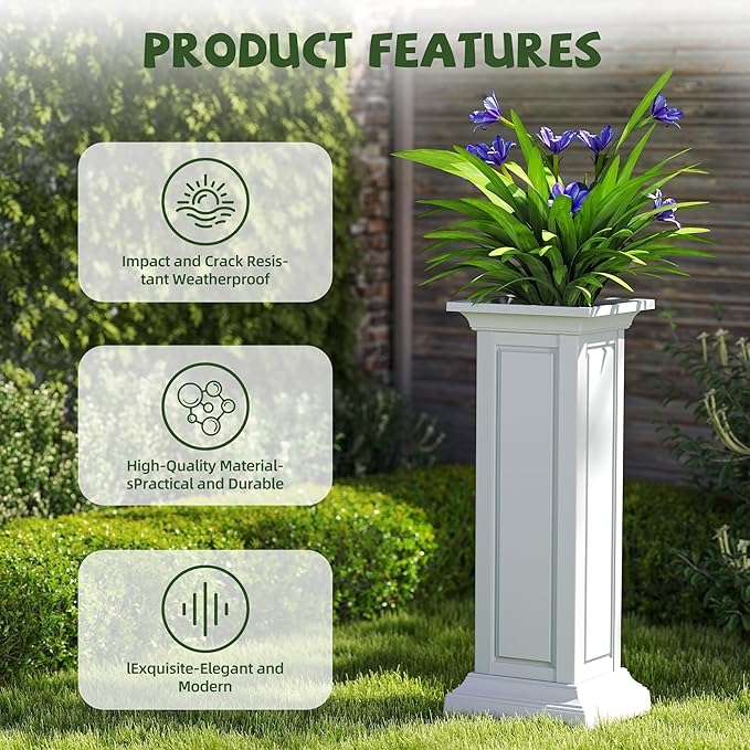 36in Tall Resin Planter Set of 2,Large Outdoor Planter for Porch, Garden, and Balcony, Weight-Bearing Top, Weather-Resistant, Classic Estate Design for Flowers and Trees(Ashen)