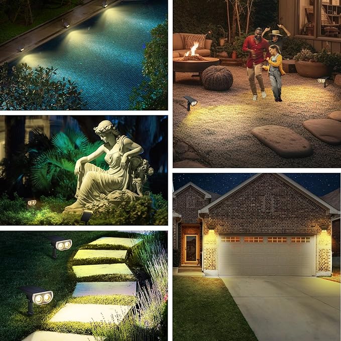 Linkind Solar Lights Outdoor StarRayS, Bright Solar Spot Lights Outdoor, IP67 Waterproof Spotlights for Landscape Garden Yard Walkway Patio Tree（Warm White, 10 Pack