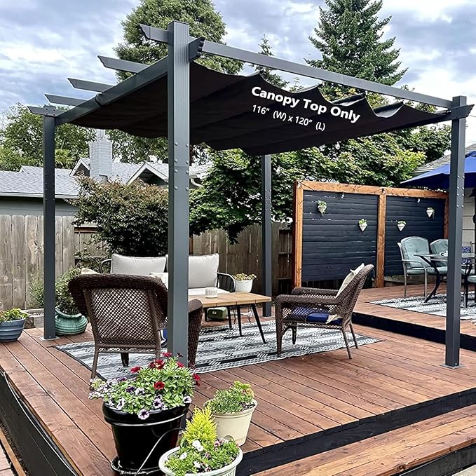 Pergola Shade Cover Replacement Canopy Top Compatible with 10 X 12 ft 6-Bar Pergola Frames - Gray (Canopy Size 116" W x 120" L, Canopy Top Only)