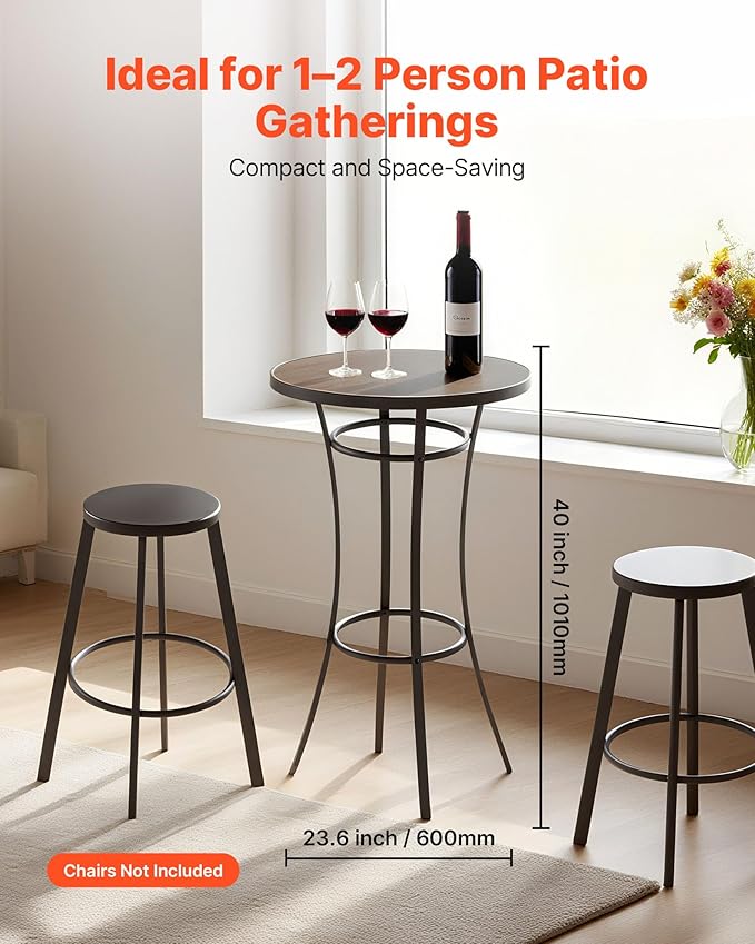 VEVOR Outdoor Round Bar Table, 23.7 in Counter Bar Height Bistro Table, Patio Dining Tables with Easy-to-Clean Top & Sturdy Metal Frame, Indoor High Top Pub Tables for Small Places, Kitchen