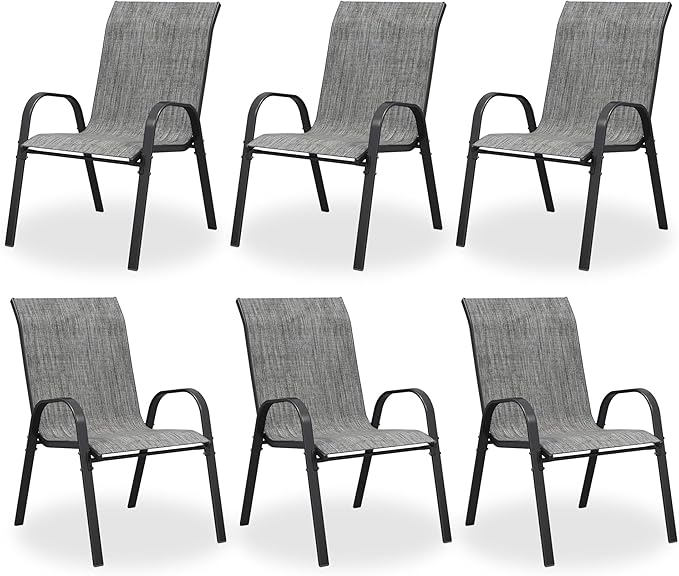 Patio Dining Chairs Set of 8, Outdoor High Stacking Chairs，Breathable Seat Fabric and Alloy Steel Frame for Backyard, Porch, Garden, Sunroom (Light Grey)