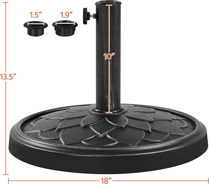 Yaheetech 18'' Umbrella Base 26.5lbs Heavy Duty Patio Umbrella Stand, Round Umbrella Base Stand, Resin Umbrella Holder for Outdoor, Garden, Yard, Black