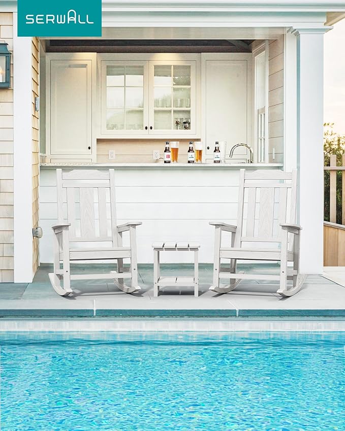 SERWALL Oversized Outdoor Rocking Chair Set of 2, HDPE Outdoor Rocking Chair for Adults, White