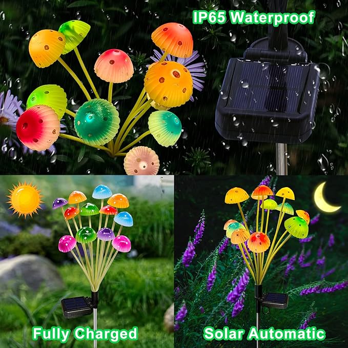 Solar Garden Lights Decorative,2 Pack 24LED Solar Powered Mushroom Lights Outdoor, Gifts for Women Birthday Mothers Day, Mushroom Flower Light Yard Decor Outside Waterproof for Lawn Porch Patio