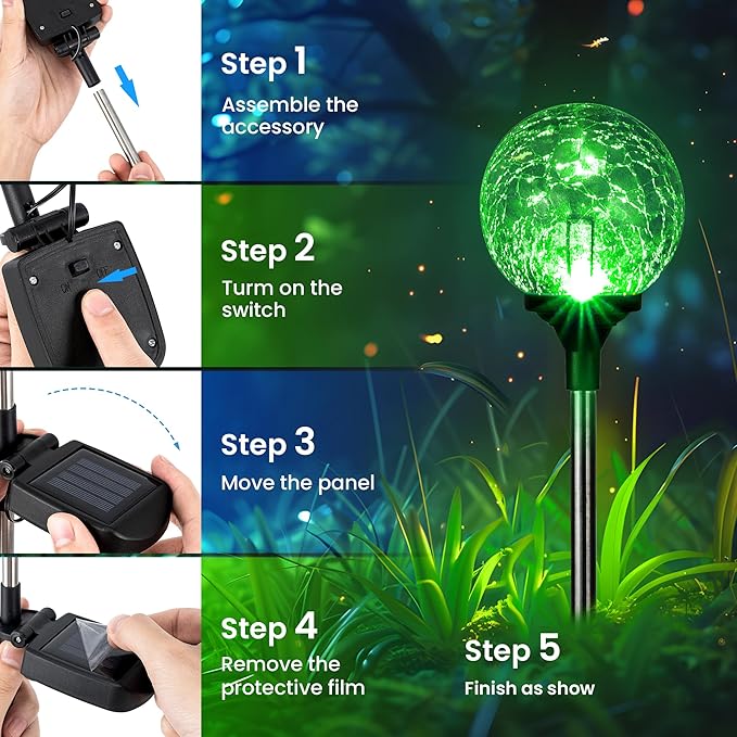 GIGALUMI Solar Garden Lights 6 Pack, Outdoor Solar Lights for Yard Decorative, Christmas Lights Outdoor Decorations Waterproof, Multi-Colored Changing Garden Globes Cracked Glass Ball with LED Lights