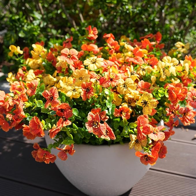 Artificial Flowers for Outdoor, UV Resistant Fake Silk Flowers, Realistic Faux Plants for Outside Indoor Porch Patio Window Box Planter Home Decor (16, Orange)