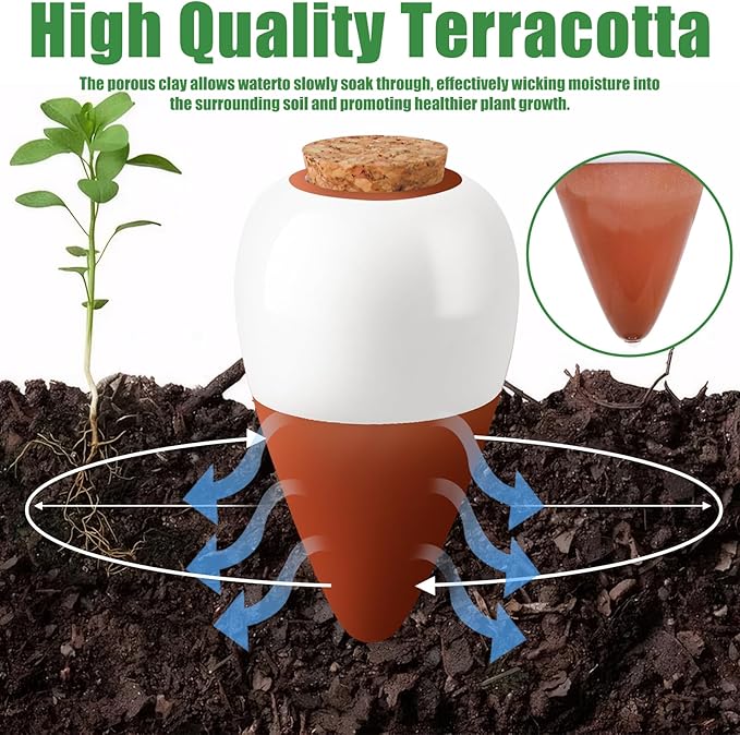 Terracotta Watering Spikes, 4 Pack Ollas Self Watering Globes, Slow Release Self Watering Planter Insert, Plant Watering Globes for Indoor and Outdoor Plants