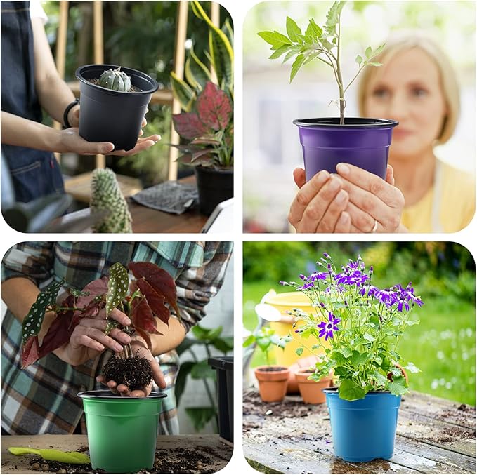 Oubest 30Pack Nursery Pots Plastic for Plants 5 inch Seedling Pots with Drainage Holes Multicolor Flower Seedling Transplanting
