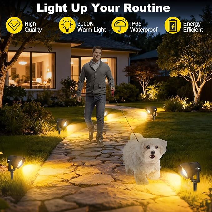 Landscape Spot Lights Outdoor, Dusk to Dawn Outdoor Lighting with IP65 Waterproof, 3000K Warm White Plug in Spotlight for Yard Tree Wall Pathway Flag Pole House, 4 Pack
