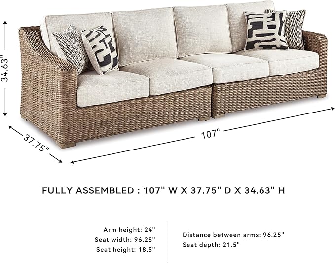 Signature Design by Ashley Beachcroft Outdoor Left & Right Arm Facing Wicker Patio Loveseats, Nuvella Weather Resistant Fabric, Brown & Beige