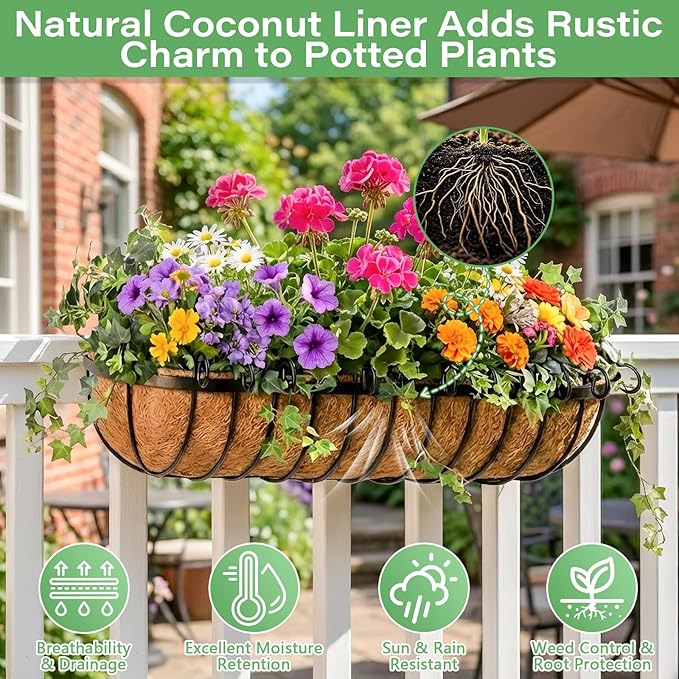 Legigo 2 Pack Trough Coco Liner for Planters- 48 Inch Window Box Liners Coconut Coir Basket Liners, Planter Box Coconut Liner for Window Flower Box Pots, Fence Trough Planter, Wall Planter Basket