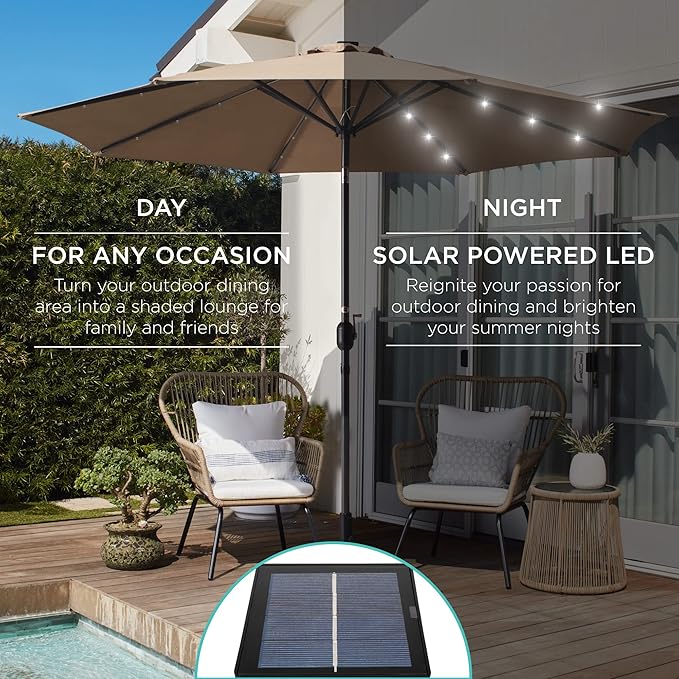Best Choice Products 10ft Solar Polyester LED Lighted Patio Umbrella w/Tilt Adjustment and UV-Resistant Fabric