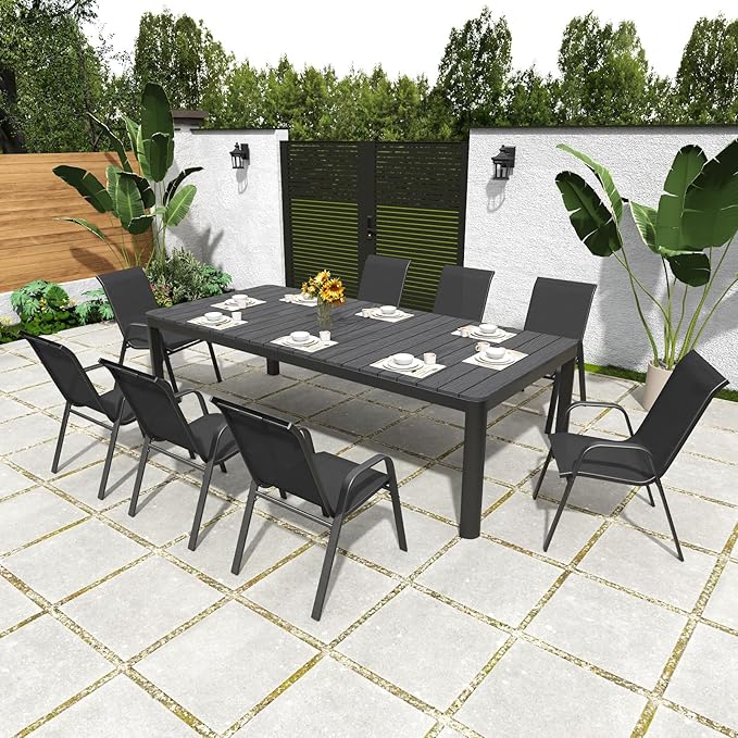 Patio Chairs Set of 8, Stackable Outdoor Dining Chairs for All Weather Textilene Fabric & Metal Frame, Outdoor Chairs Set for Backyard Deck Garden