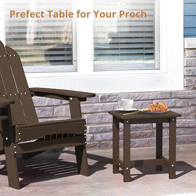 LUE BONA Outdoor Side Table Set of 2, HDPS Small Outdoor Table, Adirondack Side Table, Outside End Table for Patio, Deck, Pool, Weather Resistant/Easy Maintenance/Indoor or Outside Use, Dark Brown