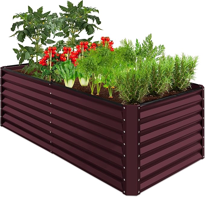 Best Choice Products 6x3x2ft Outdoor Metal Raised Garden Bed, Deep Root Box Planter for Vegetables, Flowers, Herbs, 269 Gallon Capacity, 100% Non Toxic Materials - Burgundy