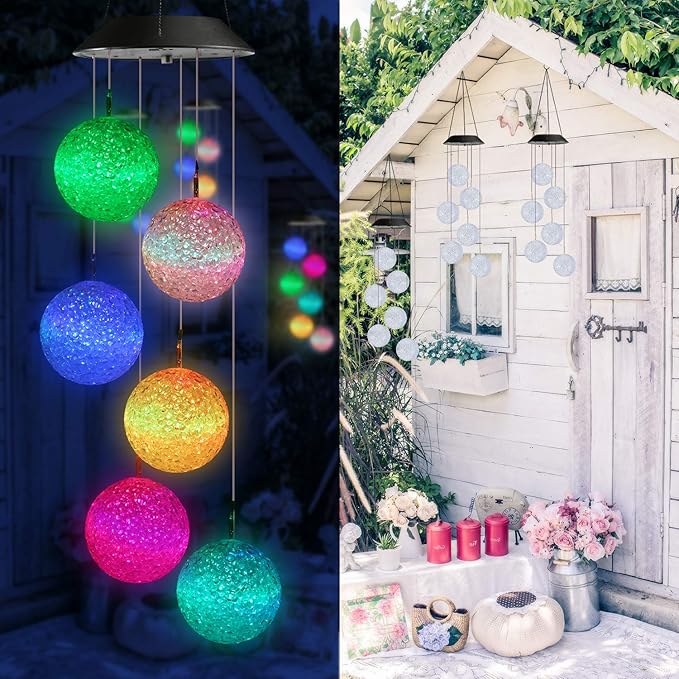 Toodour Solar Wind Chime, Color Changing Ball Wind Chimes, LED Decorative Mobile, Gifts for Mom Grandma, Waterproof Outdoor Solar Lights for Garden, Patio, Party, Yard, Window, Outdoor Easter Decor