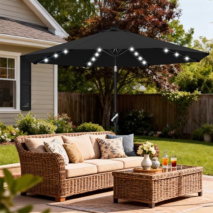 ABCCANOPY 10FT Durable Solar Led Patio Umbrellas with 32LED Lights (Jet Black)