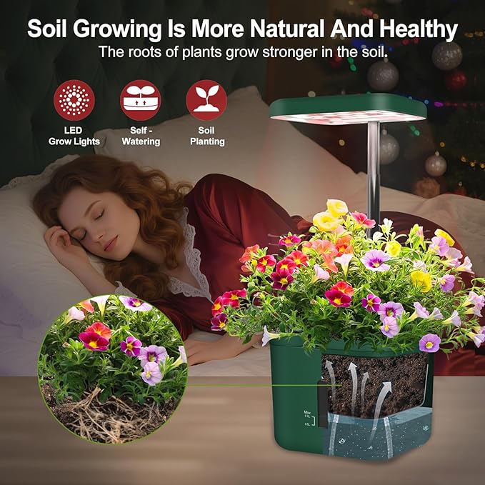 2-Pack Indoor Planting System Smart Soil Growing Kit with 17-W LED Grow Light Automatic Timed Watering Planters Gift for Friends/Women (No Seeds&Soil)