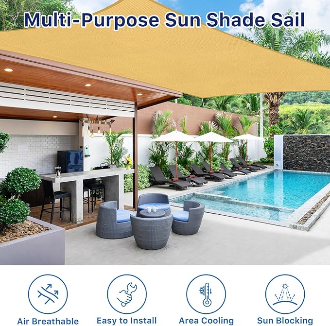 12'x16' Sun Shade Sail, UV Protection Outdoor Shade, Curved Tear Resistant Heavy Duty Sun Shade for Patio Garden, Backyard, Deck, Car Port, Playground, (Sand)