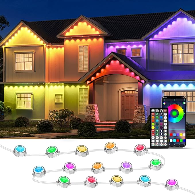 300FT Permanent Outdoor Lights, RGB LED Eaves Lights with IP67 Waterproof, Smart App Remote Control, Music Sync, for Christmas, Party, All Holiday Decorations